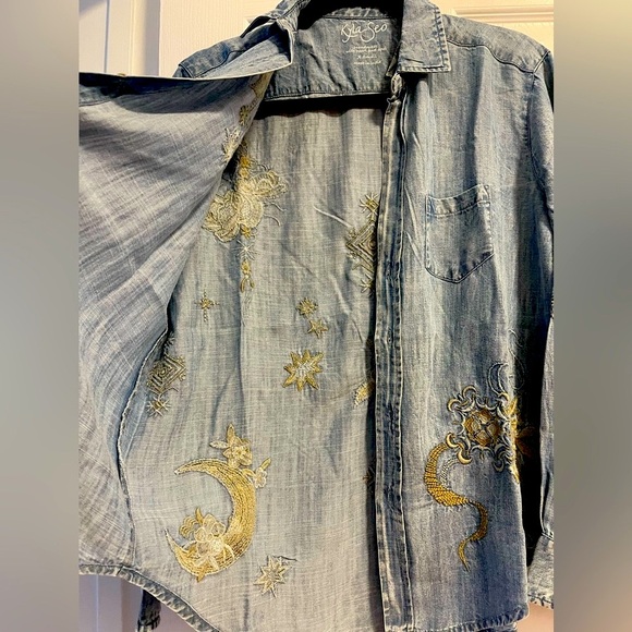 Kyla long sleeves Embroidered Denim Shirt in XSmall NWT - Picture 10 of 10